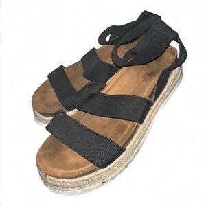 Black Platform Espadrille Sandals - Women